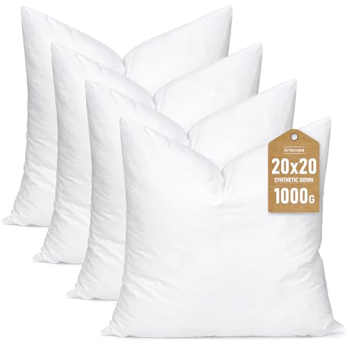 Artscope Synthetic Down Pillow Insert, 20x20 Down Alternative Throw Pillow Insert. Ultra Soft Fluffy...