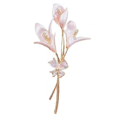 Broche en forme de bouquet de papillon en cristal – Vintage en émail motif feuille de lys rose en forme de fleur délicate broche broche femme élégante fête boutonnière revers corsage