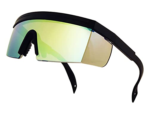 Image of ShadyVEU Semi Rimless Neon Rainbow Sunglasses Mirrored Lens UV Protection 80s Retro Rave Shades Crooked ZigZag Bolt Arm