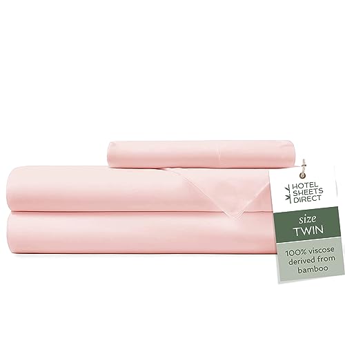Hotel Sheets Direct 3 Piece Bed Sheet Set Twin Size, 100% Viscose Derived from Bamboo Sheets Set with 1 Pillowcase, Cooling & Breathable Luxury Bedding, Moisture-Wicking, Silky Soft Texture, Rose Pink