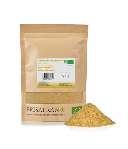 FRISAFRAN | Semilla de Lino Dorado Molida Ecológico 500g | Superalimento Organico | lino dorado | Semillas de lino marrón | Ácidos grasos | Fuente Natural de Fibra | Omega 3 | 100% Vegano | Sin Gluten
