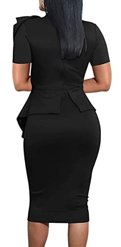 HipGlamp Women's Fashion Peplum Bodycon Dresses Short Sleeve Bow Club Ruffle Pencil Party Dress3
