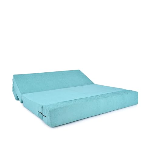 Image of Three Seater Sofa Cum Bed 5x6 Ft with Soft Foam Cushioning, Comfortable Foldable Sofa Bed for Living Room, Bedroom, Guest Room & Office(Sky Blue)