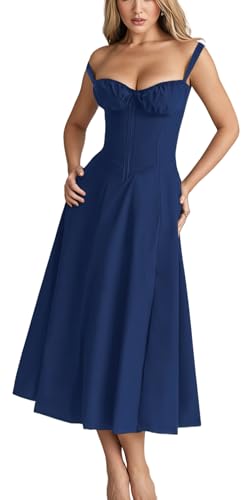 Image of Women's Spaghetti Strap Dress Floral Corset Gown Inspired Dresses Midi Evening Cocktail Party and Holidays Casual Sundress
