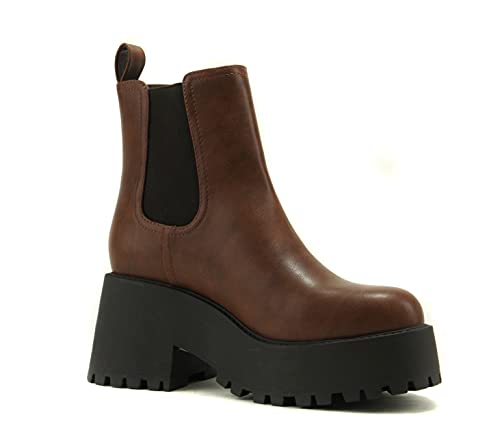 Soda INSTANT Women Chunky Lug Sole Mid Heel Chelsea Fashion Ankle Bootie w/Double Elastic Gore2