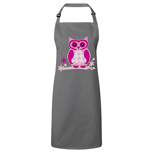 Tablier cuisine premium chouette rose avec motif yeux boutons pour adulte