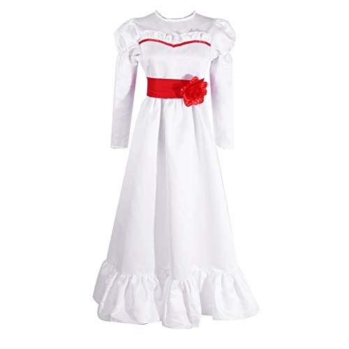 Nuoqi Annabelle Costume, Womens Girls Horror Scary Annabelle Doll White Dress for Halloween Party Adult L