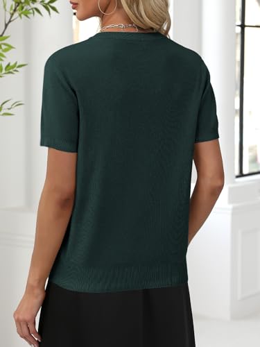 Image of ANRABESS Women Wool Blend Sweater Summer 2026 Short Sleeve V Neck Pullover Top Business Casual Outfit Beach Vacation Clothes
