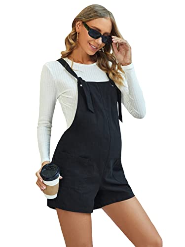 Oyoangle Women's Maternity Overall Shorts Tie Knot Strap Short Romper Jumpsuit With Two Pockets Black L #TOP27
