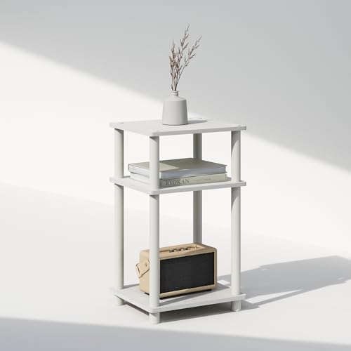 Image of Furinno JUST Side Table, 3-Tier End Table, Open Shelves Night Stand, Bedside Table, Toolless Assembly, for Living Room, Bedroom, Bathroom, White