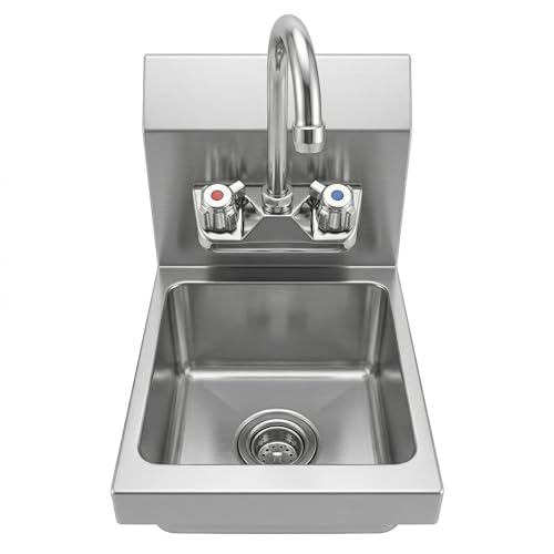 Image of Commercial Wall Mount Hand Sink 12 in. x 9 in. x 13 in. Stainless Steel Space Saver Sink with Faucet Included NSF, Small Hand Wash Sink with Drain Basket for Restaurant Food Truck