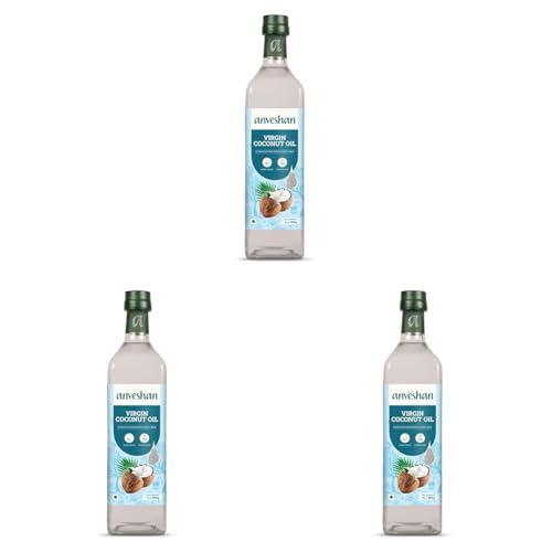 Image of Anveshan Cold Pressed Virgin Coconut Oil 1L | Glass Bottle | Unrefined Cold Pressed Virgin Coconut Oil, Naturally Cholesterol Free, Kolhu /Kacchi Ghani /Mara Chekku /Ganuga, Rich Aroma & Flavour of Real Coconuts