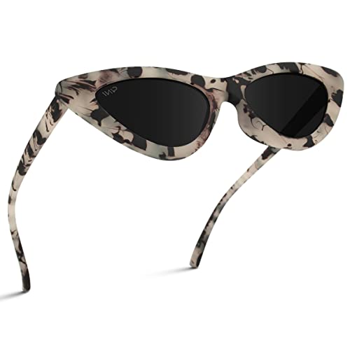 WearMe Pro - Retro Vintage Tinted Lens Cat Eye Sunglasses (Cream Tortoise Frame/Black Lens, 51)