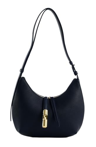 Sac à épaule Goccia Furla en cuir d'exception bleu marine et finitions or
