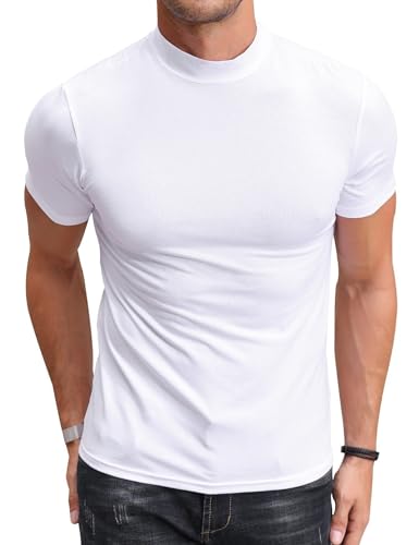 Poriff Men's Casual Mock Turtleneck Pullover Tops Short Sleeve Slim Fit T-Shirts Basic Solid Color Tees2