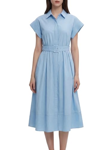 Image of EZAPINE Womens Summer Shirt Dress Casual Button Down Long Dress with Belt