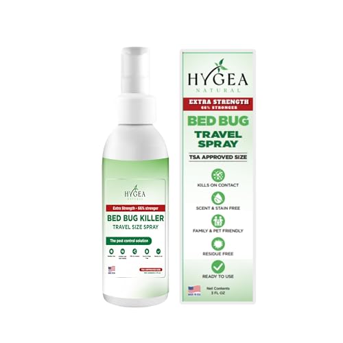 Hygea Natural Extra Strength Bed Bug & Mite Natural Travel Spray,TSA Approved Size, Child & Pet-Friendly, Stain & Odor Free, for Hotel, Suitcase, Backpack, Shoes, 66% Stronger Natural Formula(3oz)