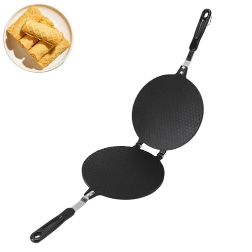 Appareil à gaufres pour cornets de glace à usage domestique, gaufrier de 22 cm, appareil à rouleaux de printemps antiadhésif, ustensiles de cuisine noirs (Style de grille)