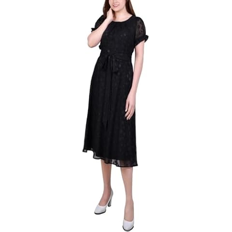 NY Collection Womens Petites Chiffon Knee-Length Midi Dress Black PM Cover