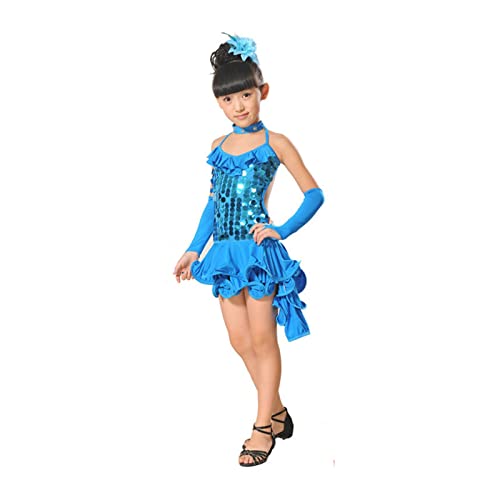 JiJiRuDU Kinder Mädchen Latin Ballettkleid Party Dancewear Gesellschaftstanz Kostüme , Sequined Latein SalsaTassel Tanzkleid Kinder Partei Dancewear Kostüm (Sky Blue, 1-2 Jahre) Cover