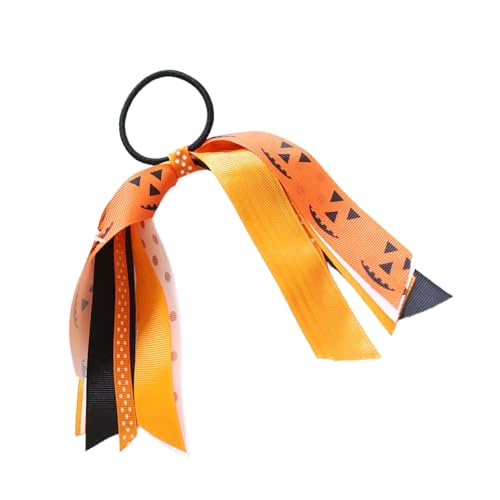 ハロウィン ヘアゴム 女の子用 - 女の子用ハロウィーンヘアゴム、ハロウィーンヘアゴム, ビスタプリントかぼちゃリボンシュシュ, ヘアシュシュタイ、ハロウィーンの装飾用の弾性ポニーテールホルダー - 女の子のハロウィンカラーマッチングヘアロープヘッドバンド