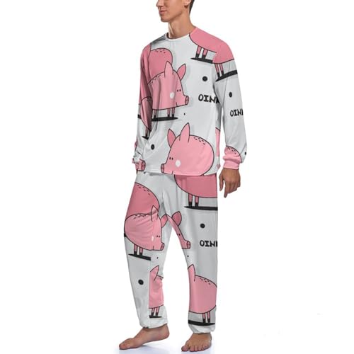 Pyjama homme manches longues ample imprimé cochon pour éviter les nuits fraîches - 2