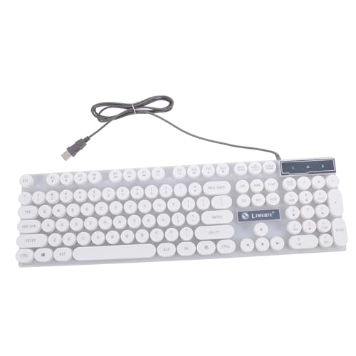 HOMSFOU Clavier Filaire Lumineux USB à Touches Rondes, pour Gamers Et Professionnels, Design Moderne, Rétroéclairage LED, Compatible Pc, Tablette Et Smartphone, Couleur Blanche