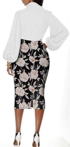 Image of Sexy Long Sleeve Dress for Women Solid Color Bow Knot Turtleneck Formal Gown Midi Casual Church Dresses