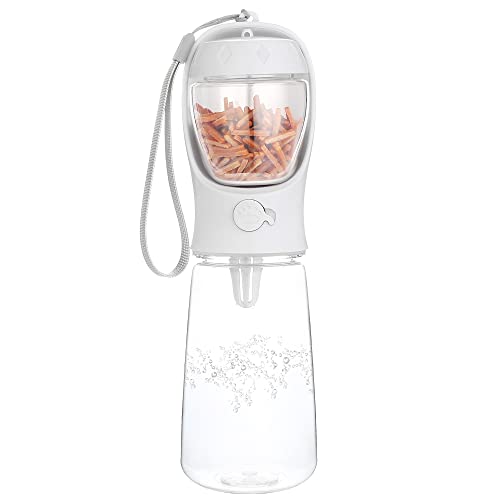 Bouteille d'eau pour Chien 550ml Gourde de Chien Portable Distributeur Eau pour Animaux avec 100ml Tasse de Nourriture Blanc Cover