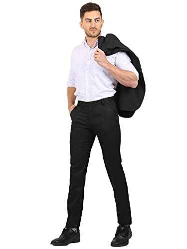 Image of Classic Collection Men's Smart Slim Fit 2-Way Stretchable Formal Trousers Made of Cotton Viscose Blend Fabric with Hidden Expandable Waistband and 3 Slant Pockets Plus 1 Ticket Pocket