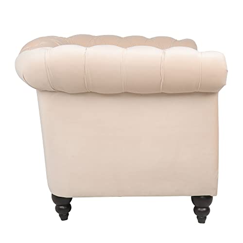 Miyzeal Chesterfield Chair Velvet, Upholstered Single Sofa Chair, Accent Comfy Club Armchair With Nailheads And Solid Wood Legs, Mid-Century Tufted Lounge Chair For Home Bedroom Reading Room (Beige) #TOP3