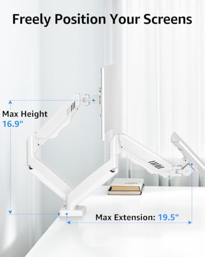 Image of Dual Monitor Stand fits up to 32 inch, 4.4-19.8 lbs Computer Screens, Dual Monitor Desk Mount Height Adjustable, Monitor Arms for 2 Monitors, Home Office VESA Mounts, Freelift White