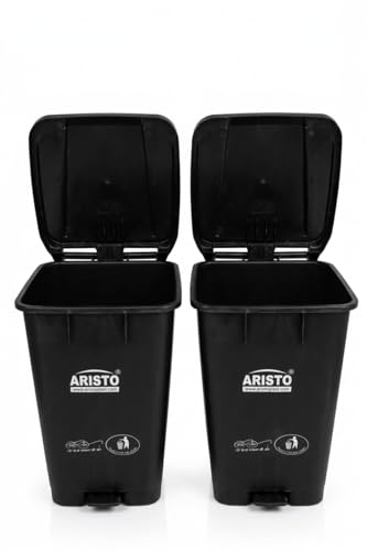 Image of ARISTO Plastic Wheel Pedal Garbage Dustbin 65 LTR (Black / /Black) Pack Of 2