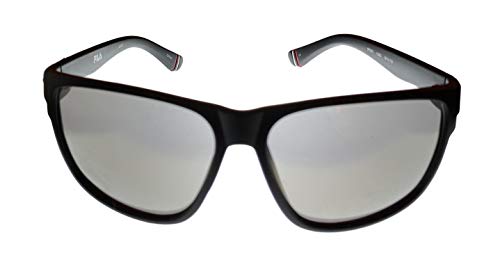 Fila Mens Matte Black Rectangle Plastic Wrap Sunglass, Flash Lens SF9337. U28G2