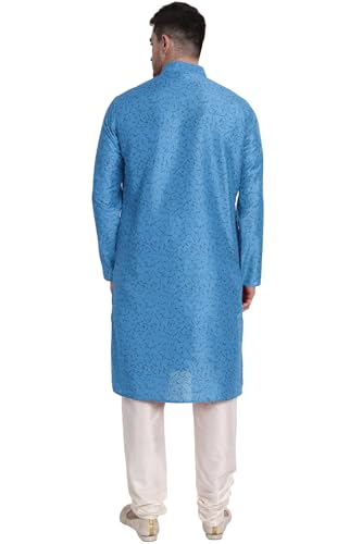 Image of Men's Art Silk Printed Kurta Pajama Set Mandarin Collar Ethnic Motifs Party Dress