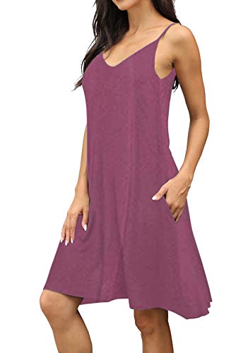 Image of Women's Summer Spaghetti Strap Casual Swing Tank Beach Cover Up Dress with Pockets