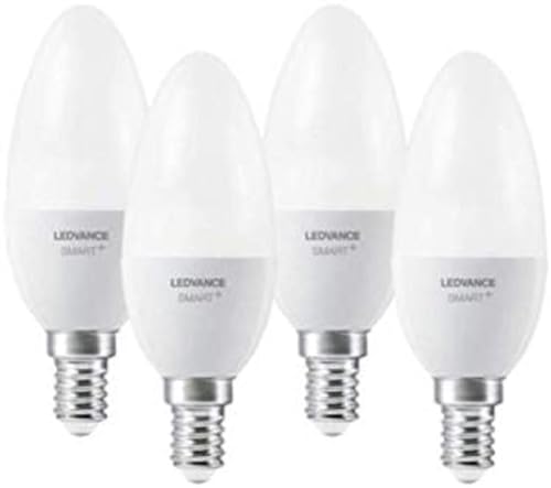 LEDVANCE Smart+ LED, ZigBee-lampa med E14-sockel, varmvit, dimbar, direkt kompatibel med Echo Plus och Echo Show (2:a generen), kompatibel med Philips Hue Bridge, 4-pack