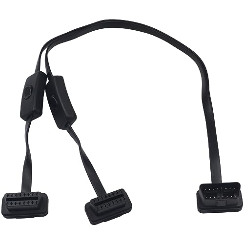 Duttek Switch Car OBD2 - Cable divisor 1 en 2, ultra delgado, ángulo recto, 16 pines, macho a hembra, cable divisor en Y, cable de extensión de diagnóstico con interruptor de alimentación individual