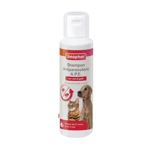 Beaphar Shampoo Antiparassitario A.P.E., Trattamento Specifico per Zecche e Pulci del Cane e del Gatto, Shampoo Antipulci alla Tetrametrina, 200 ml