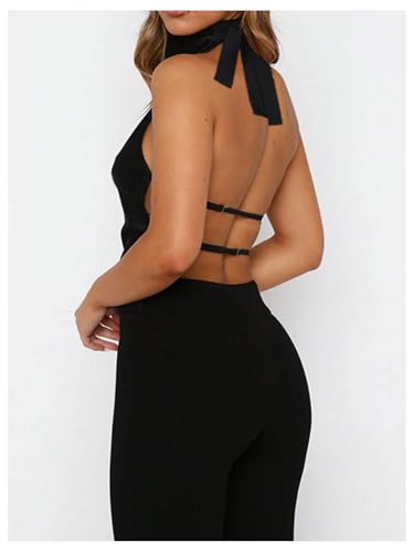 SOLY HUX Women's Satin Halter Backless Crop Top Sexy Sleeveless Tank Shirts Festival Party Clubwear3