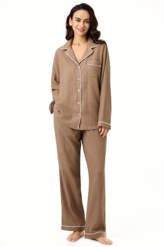 Image of BESTOUCH Womens Pajama Sets: 100% Cotton Muslin Linen Feel