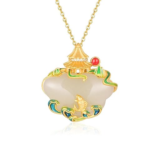 Colliers de jade hotan naturels KELIEQA en argent style chinois