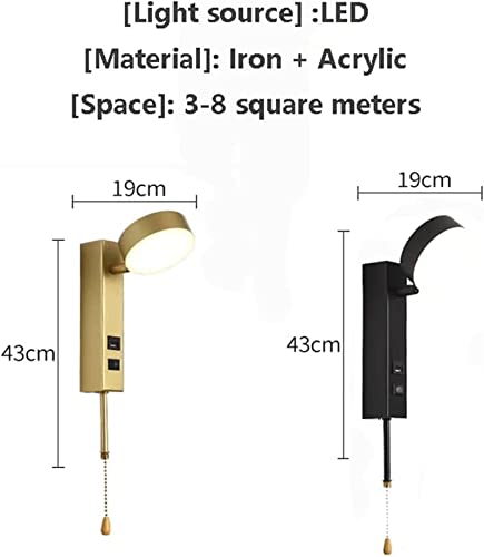 Lámpara de pared LED moderna oro con interruptor y puerto USB de carga 7