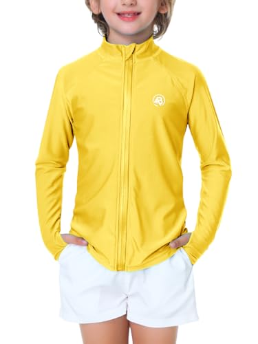 Image of AOBUTE Unisex Kids Zipper Rash Guard Boys UPF 50+ UV Protection Sun Shirt with Thumb Hole 3-12 Years
