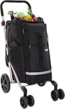 Hoppa Shopping Trolley on Wheels 74L Foldable 4 Wheel Shopping Bags Trolley – Lightweight 6 Wheel Grocery Cart – Adjustable, Sturdy, Waterproof Large Capacity Wheeled Folding Storage Black Trolley