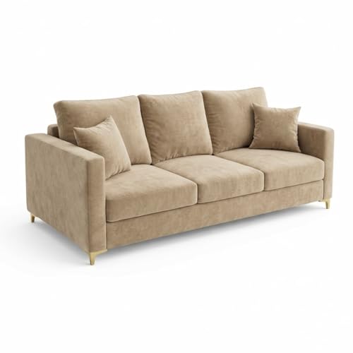 Image of Hayes Rich Velvet Suede 3+1+1 Seater Sofa Set | Golden Aesthetic Legs | Soft Touch Comfort | 5 Person Seating | Modern Living Room Set (Beige)