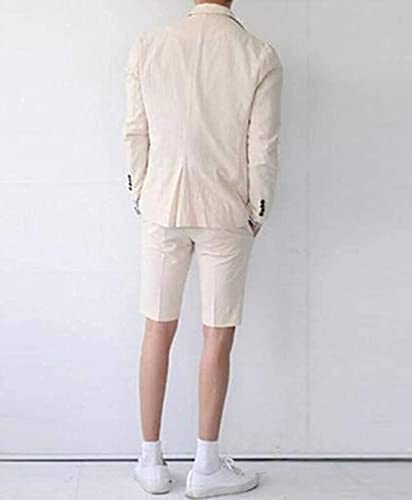 Furuyal Men's Suit 2 Piece Slim Fit Groom Summer Tuxedo Blazer and Short Pants Set4