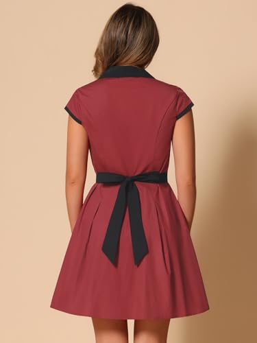 Image of Allegra K Women's Vintage Button Down Shirt Dress Notch Lapel Short Sleeve Belted Office Mini Short Dresses