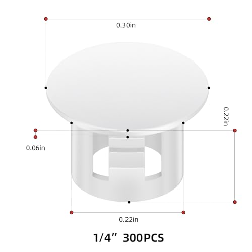 Image of 300PCS 1 /4 inch Plastic Plugs Hole, White Round PA66 Plug Furniture Hole Decorative Cover