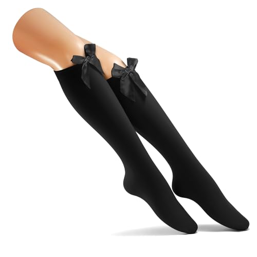 Women Satin Bow Thigh High Socks with Over Knee Thigh Highs Stocking Long Stockings